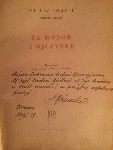 Karta tytuowa wydanej w 1958 r. w Warszawie ksiki pt. "Za honor i Ojczyzn" z dedykacj autora - gen. Juliusza Rmmla, byego dowdcy armii "d" i Warszawa" - dla mjr. dypl. Karola Riedla, byego oficera sztabu Armii "d" (pamitka ze zb. rodzinnych).