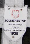 Franciszek Gidaszewski (Giedaszewski), upamitniony na imiennej tablicy epitafijnej na cmentarzu wojennym w Sochaczewie - Trojanowie, Al. 600-lecia. Stan z 2005 r.