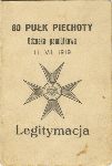 Legitymacja odznaki pamitkowej 80 puku piechoty nadanej Tadeuszowi Kalinowskiemu w dn. 22. VIII. 1937 r., s. 1 (ze zbiorw rodzinnych).