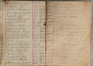 Karty z zeszytu Jana Wojdy z ewidencj pochowanych w mogile zbiorowej w Dbsku Nowym (archiwum rodzinne Lucjana Wojdy).