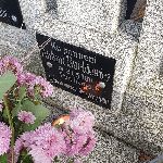 Antoni Burkiewicz upamitniony symbolicznie na imiennej tabliczce epitafijnej na grobie rodzicw na cmentarzu parafialnym w Wilkowyi. Stan z dn. 1 listopada 2023 r. (fot. Joanna Szczepaniak).