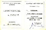 Legitymacja Medalu "Za udzia w wojnie obronnej 1939" wydana Bronisawowi Bednarskiemu przez Przewodniczcego Rady Pastwa w dniu 25 sierpnia 1982 r. (dok. ze zb. rodzinnych).